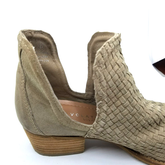 Very Volatile Los Angeles Veracruz Sz 10 Tan Suede Leather Woven Ankle Bootie - Picture 9 of 15